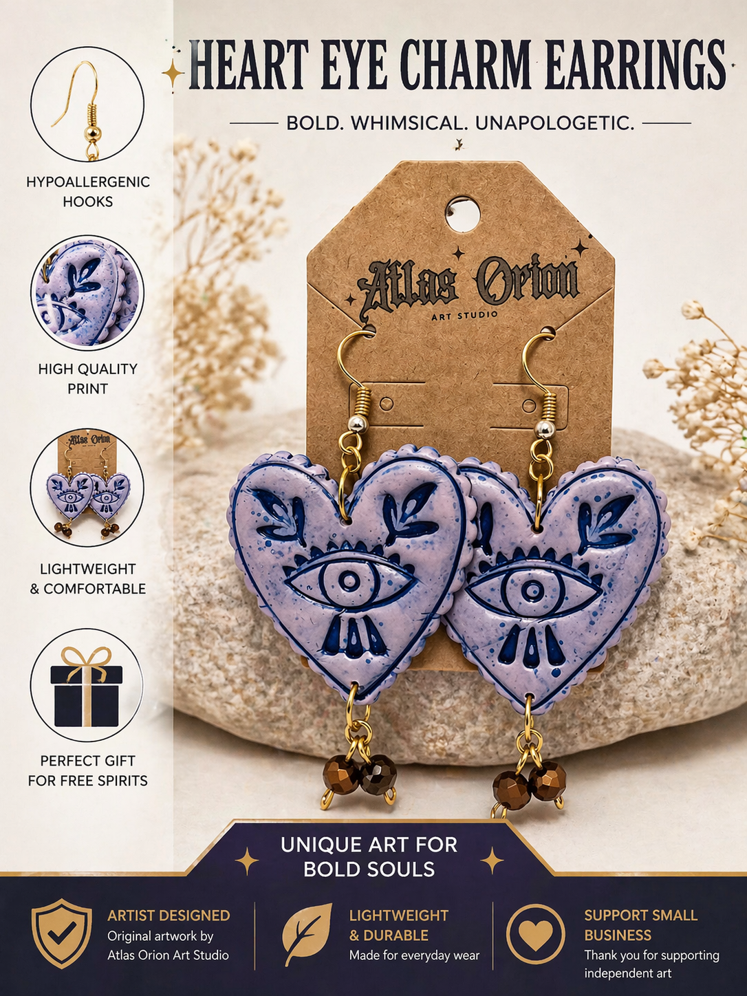 Heart Eye Statement Earrings – Blue
