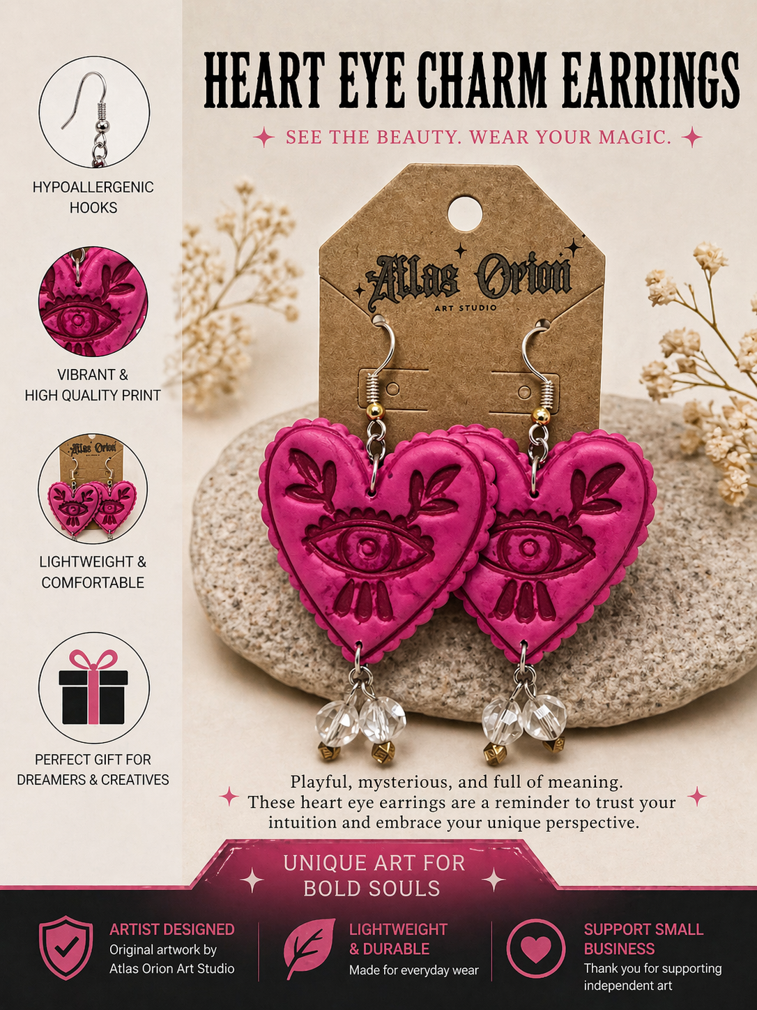 Heart Eye Statement Earrings – Pink