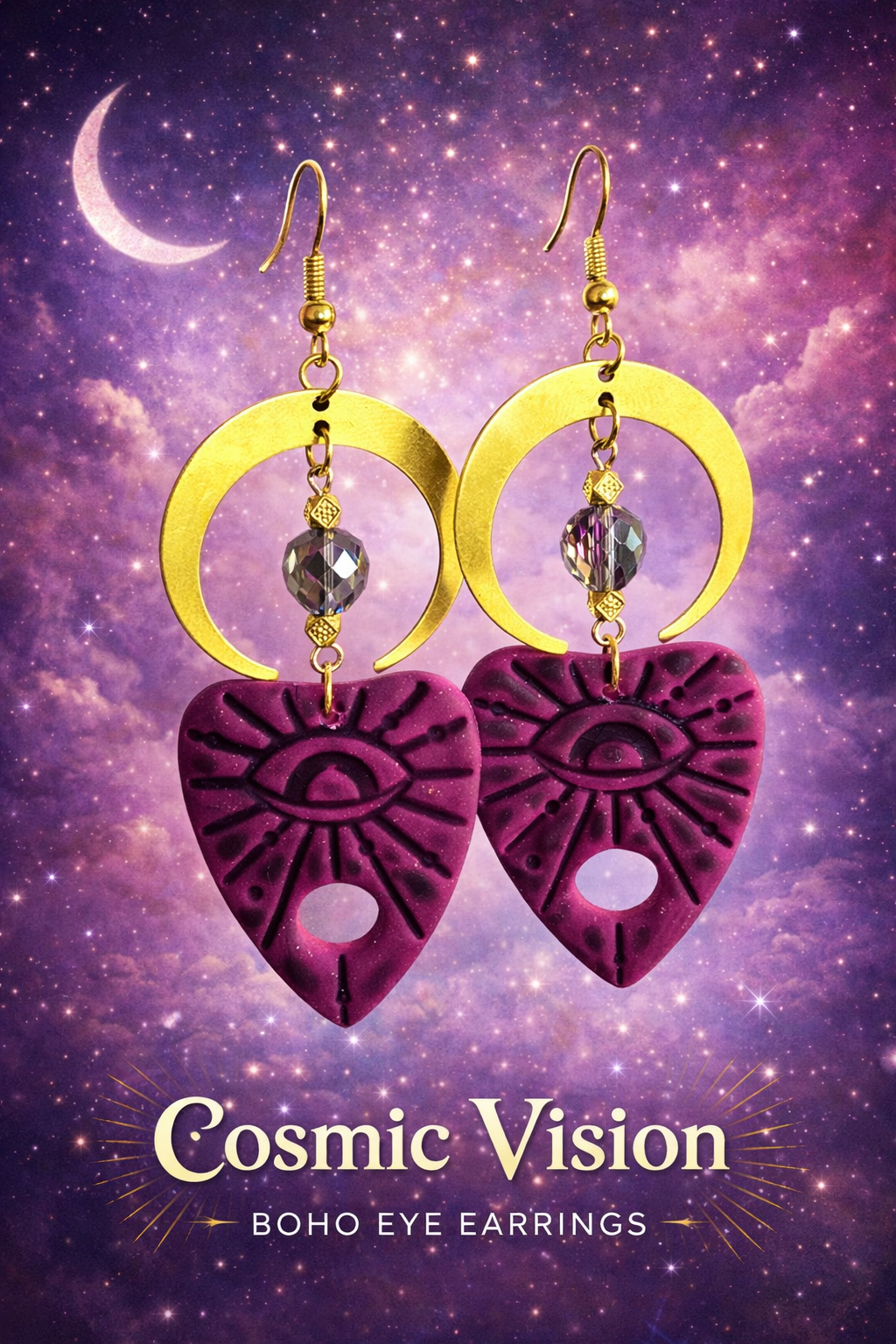 All Seeing Eye Crescent Moon Earrings