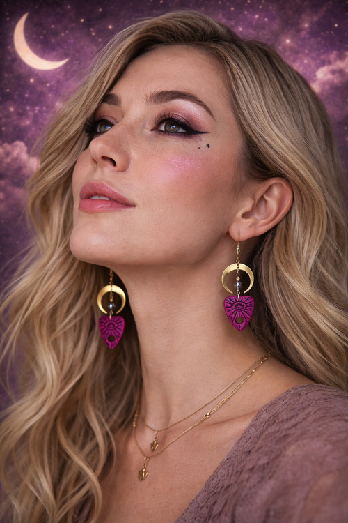 All Seeing Eye Crescent Moon Earrings