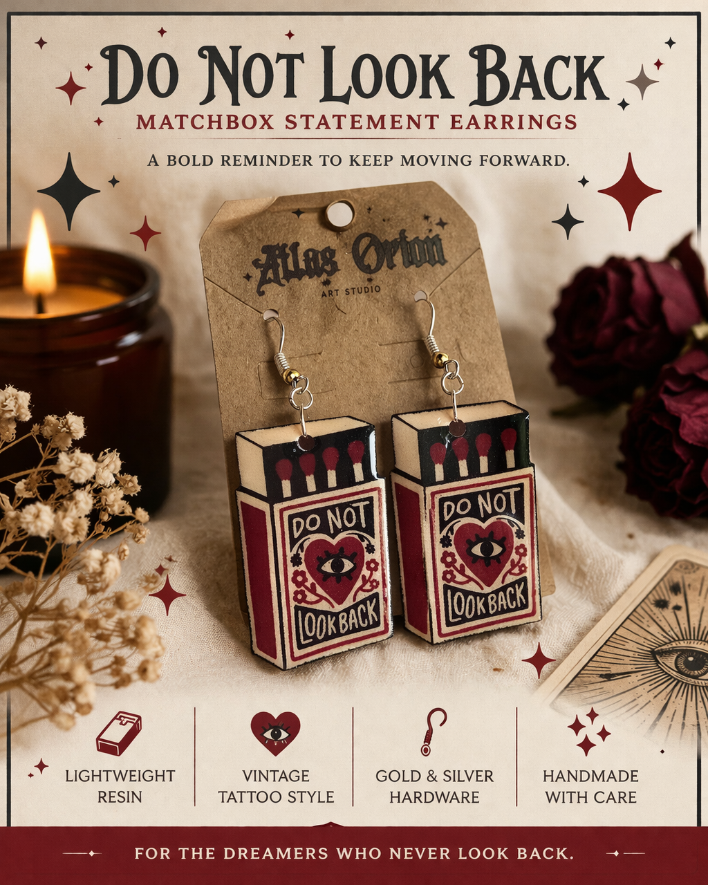 Do Not Look Back Matchbox Earrings