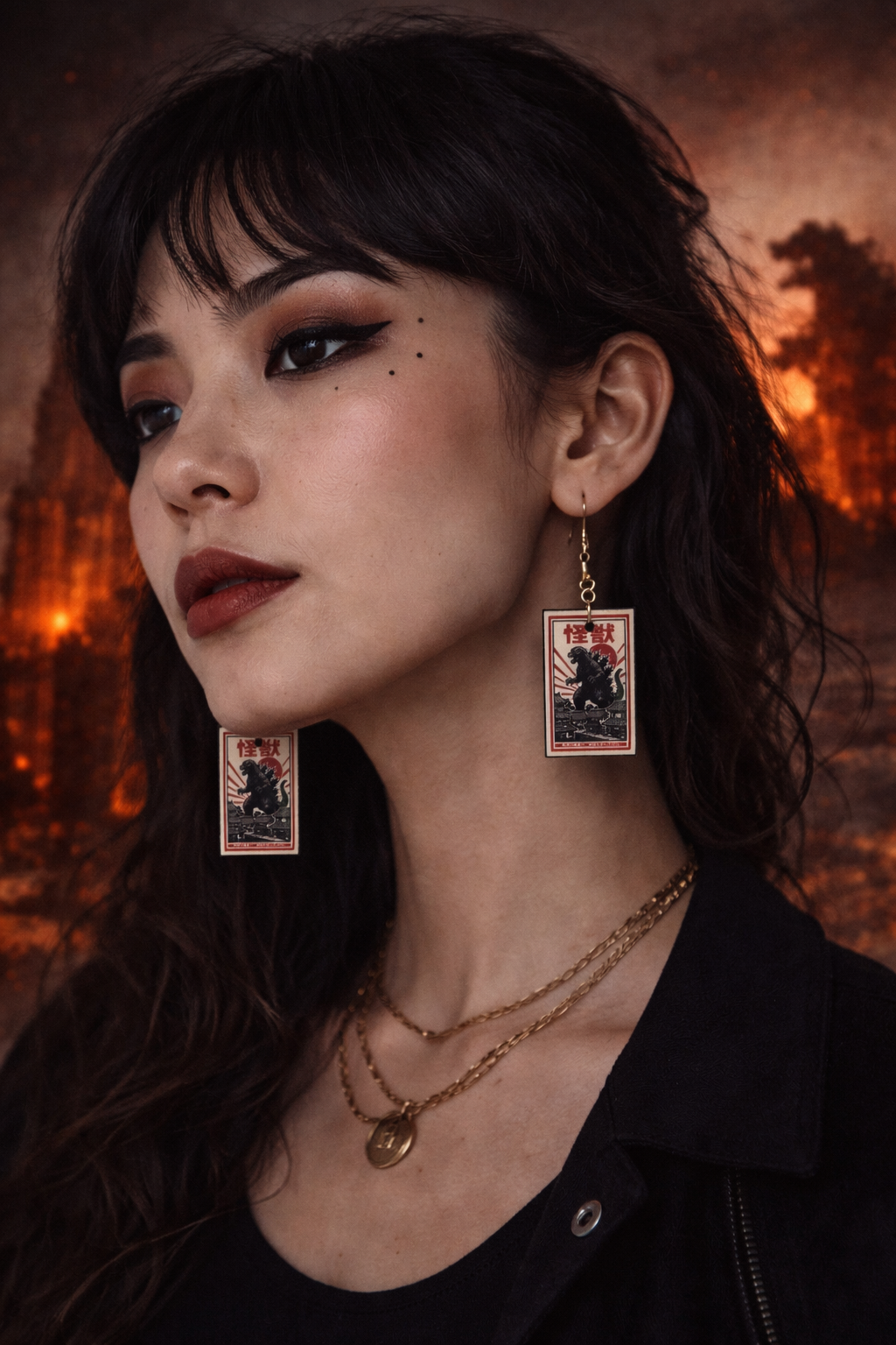 Vintage Kaiju Monster Poster Statement Earrings