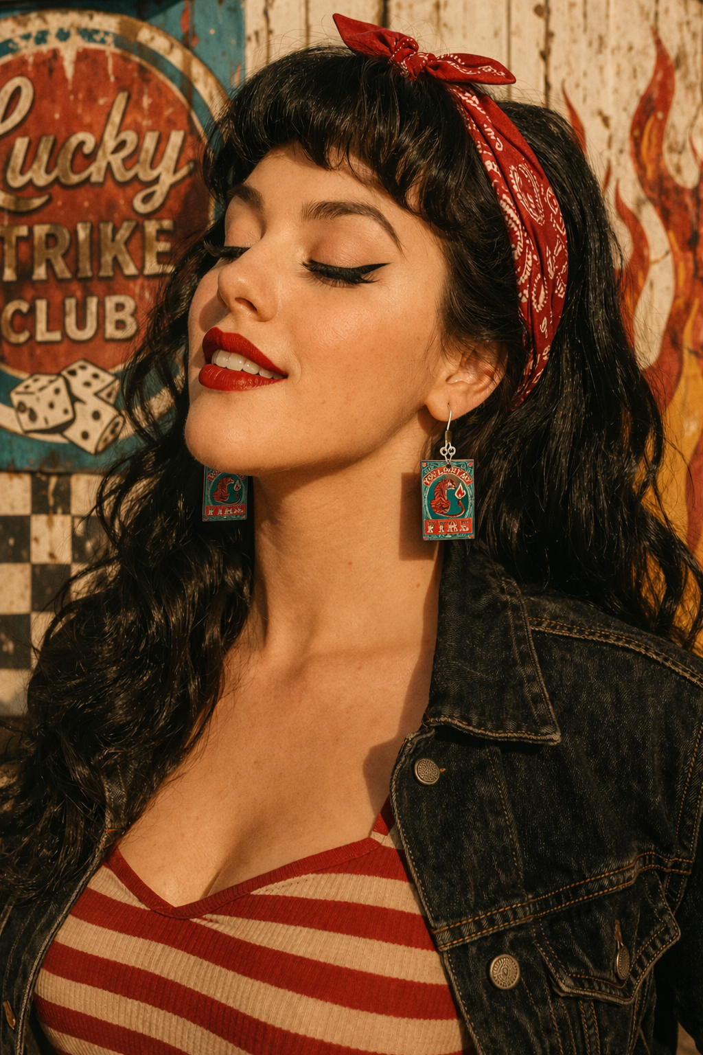 Light My Fire Earrings – Retro Tiger Matchbook Statement Earrings