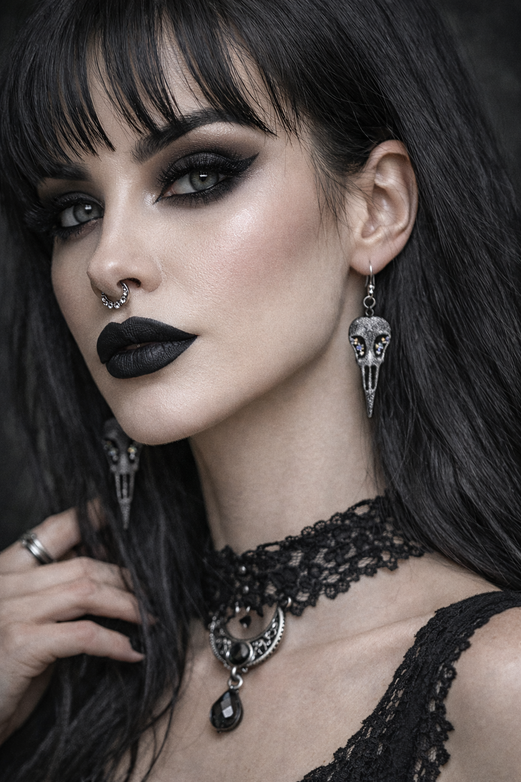 Gothic Crow Skull Earrings