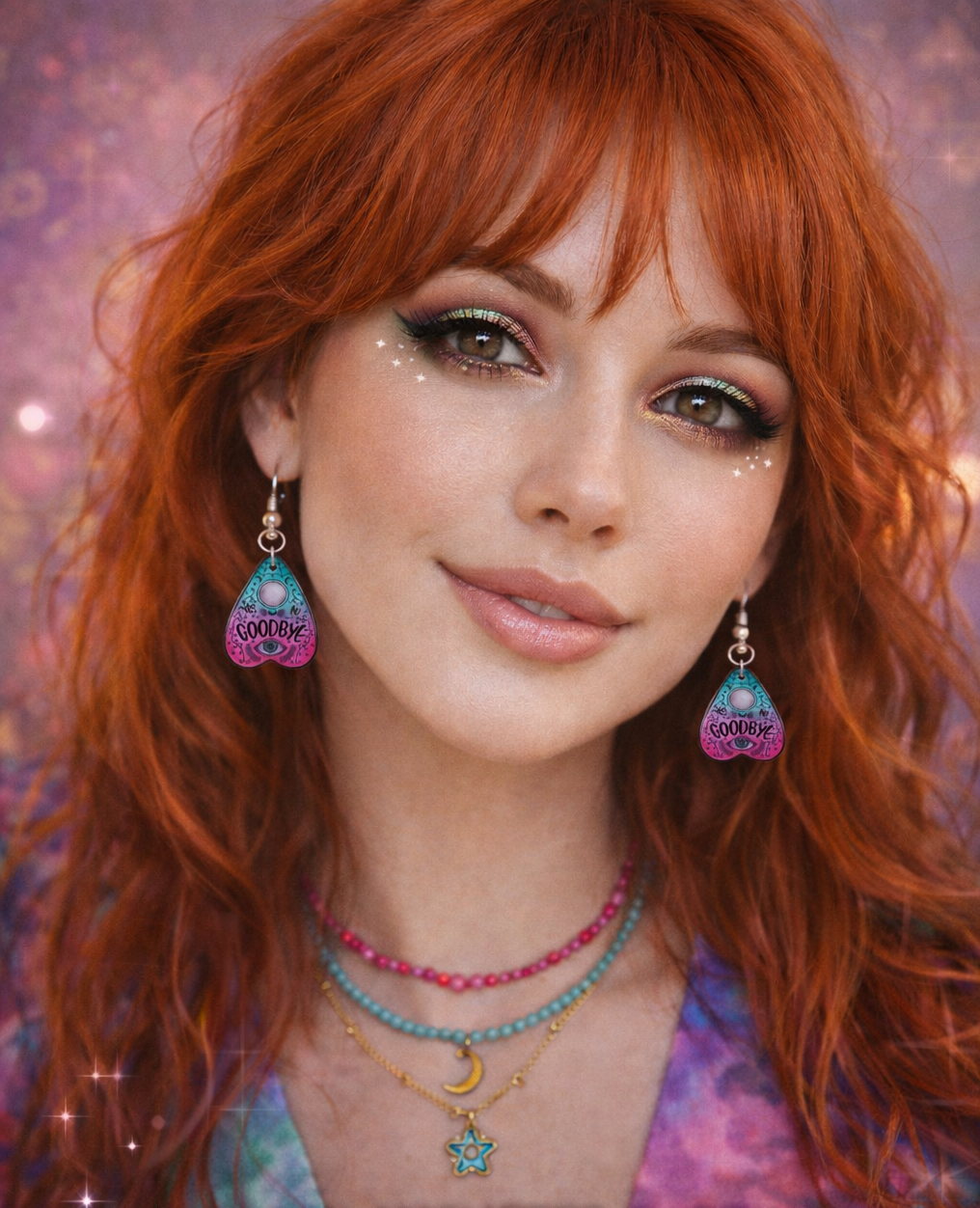 Ouiji Board Pink Planchette Statement Earrings