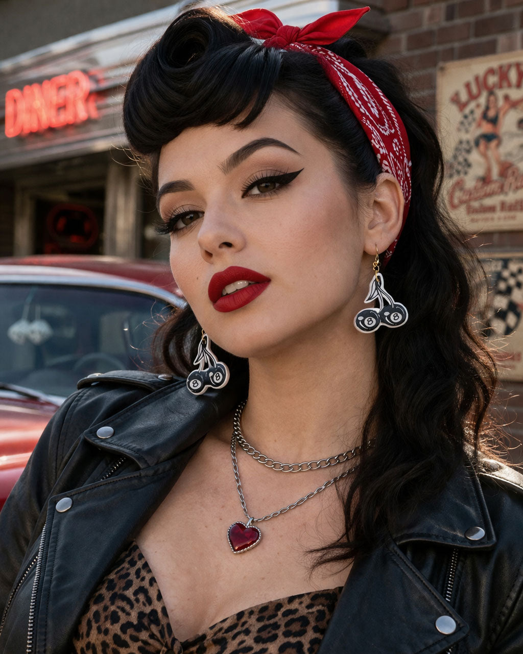 Rockabilly Lucky 8 Cherry Earrings