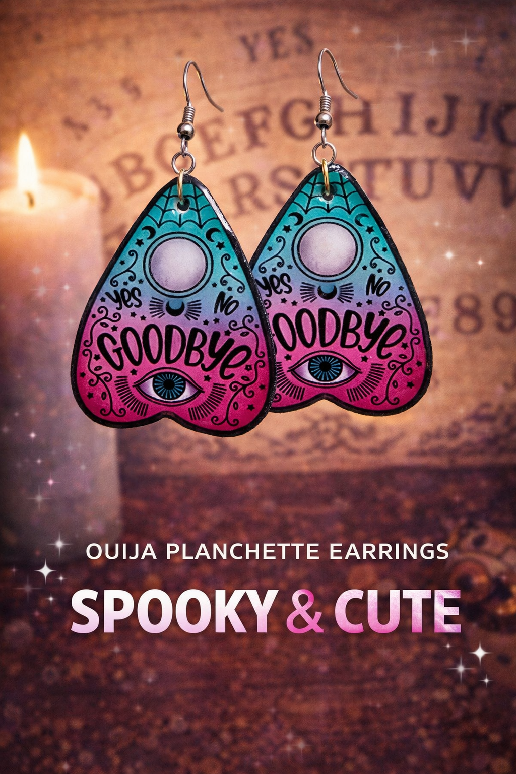 Ouiji Board Pink Planchette Statement Earrings